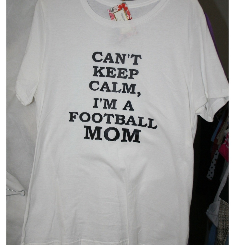 Faded Glory Football Mom Graphic Tee Arctic White Cotton T-Shirt XL 16-18 NWT